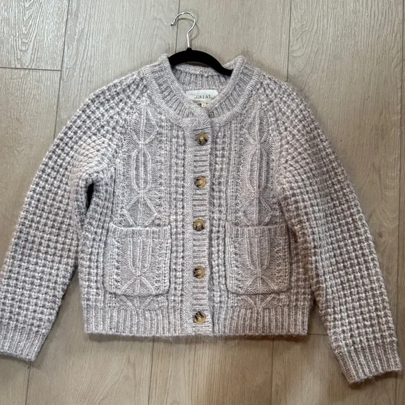 The Great. Women’s Knitted Pink/ Gray Wool Blend ButtonUp Cardigan Sweater - Picture 1 of 7